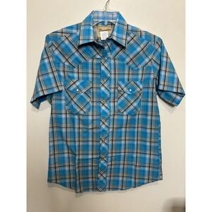 Wrangler Mens Western Plaid‎ Snap Short Sleeve Shirt Cowboy Rodeo Medium